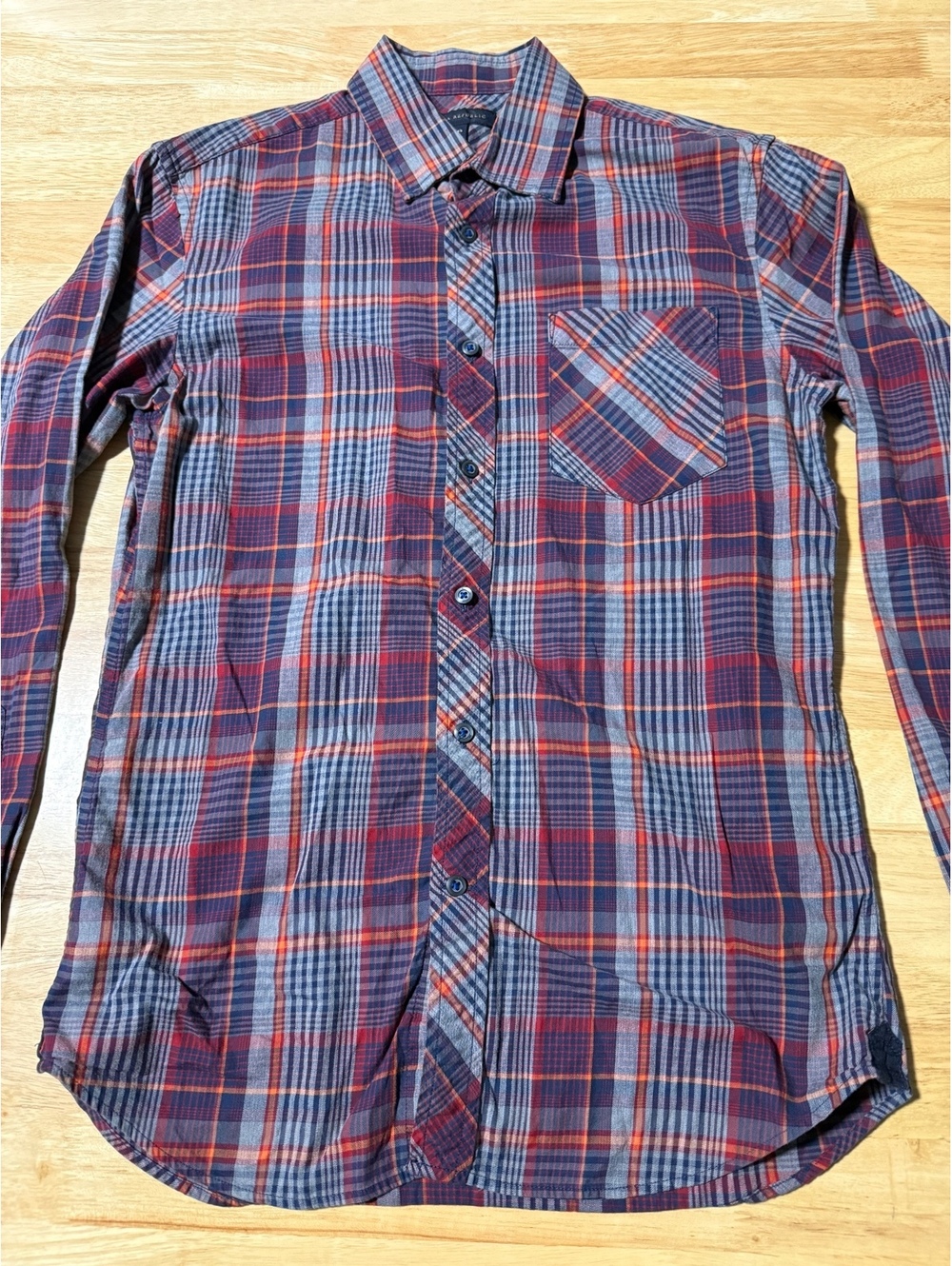 Banana Republic Men’s Small Plaid Button Down Shirt Red Blue Orange Long Sleeve